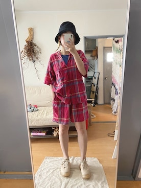 「日除け帽」｜千紘さん（レディース・154cm）の夏コーディネート