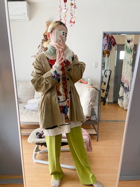 「ROKU」｜「アイテム（ノーカラージャケット）」を使った、千紘さん（レディース・154cm）の春コーディネート