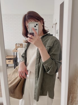 「カーキ×ホワイト」｜maasa.さん（レディース・156cm）の春コーディネート