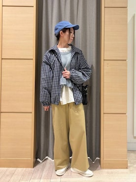 「studio CLIP（スタディオクリップ）の【抗菌防臭】デニム＆ウォッシュCAP（キャップ、ブルー系）」を使った、でちさん（レディース・165cm）の春コーディネート