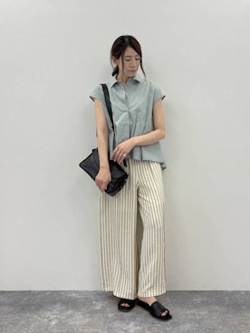 「studio CLIP（スタディオクリップ）の柔らかスライドサンダル（サンダル、ブラック系）」を使った、でちさん（レディース・165cm）の夏コーディネート
