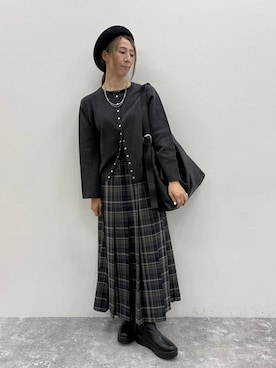 「アイテム（ハンチング/ベレー帽）」を使った、でちさん（レディース・165cm）の秋コーディネート