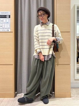 「アイテム（帽子、ブラウン系）」を使った、でちさん（レディース・165cm）の冬コーディネート