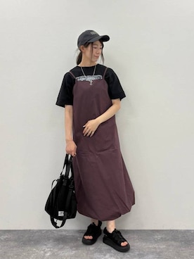 「studio CLIP（スタディオクリップ）の軽らくコードサンダル（サンダル、ブラック系）」を使った、でちさん（レディース・165cm）の夏コーディネート