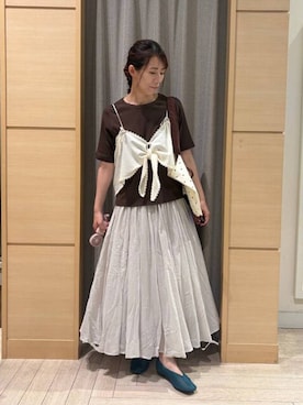 「studio CLIP（スタディオクリップ）の《natural by clip》マルチWAY刺繍キャミ（キャミソール、ベージュ系）」を使った、でちさん（レディース・165cm）の夏コーディネート