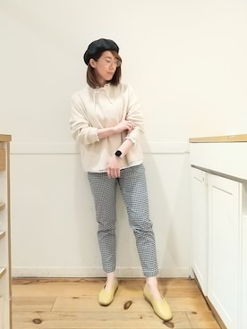「仕事着」｜「アイテム（ハンチング/ベレー帽）」を使った、でちさん（レディース・165cm）の春コーディネート