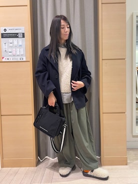 「アイテム（ピーコート）」を使った、でちさん（レディース・165cm）の冬コーディネート