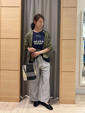 「studio CLIP（スタディオクリップ）の【接触冷感・遮熱機能】ボックスカラーロゴTシャツ（Tシャツ/カットソー、ブルー系）」を使った、でちさん（レディース・165cm）の夏コーディネート