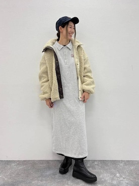 「アイテム（帽子、ブルー系）」を使った、でちさん（レディース・165cm）の冬コーディネート