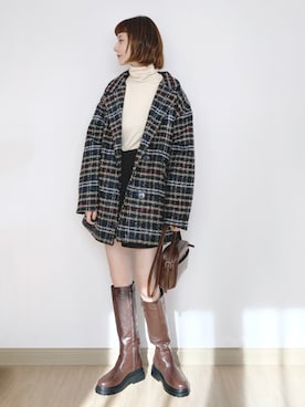 「GRL（グレイル）のアイテム（チェスターコート）」を使った、喵喵小桃さん（レディース・160cm）の冬コーディネート