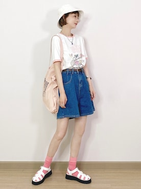 「盐系风格」｜喵喵小桃さん（レディース・160cm）の夏コーディネート