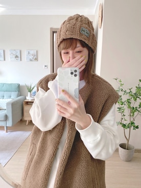 「休闲」｜「アイテム（ニットキャップ/ビーニー）」を使った、喵喵小桃さん（レディース・160cm）の秋コーディネート