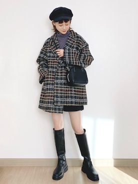 「GRL（グレイル）のアイテム（チェスターコート）」を使った、喵喵小桃さん（レディース・160cm）の冬コーディネート