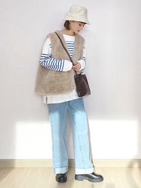 「apres jour mignon（アプレジュールミニョン）のアイテム（帽子）」を使った、喵喵小桃さん（レディース・160cm）の冬コーディネート