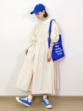 「休闲」｜「アイテム（スニーカー）」を使った、喵喵小桃さん（レディース・160cm）の夏コーディネート