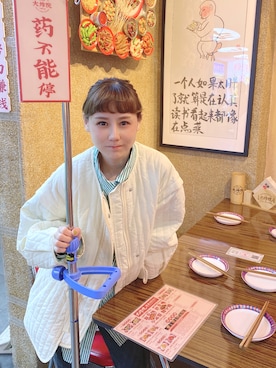 「休闲」｜「アイテム（その他アウター）」を使った、喵喵小桃さん（レディース・160cm）の秋コーディネート