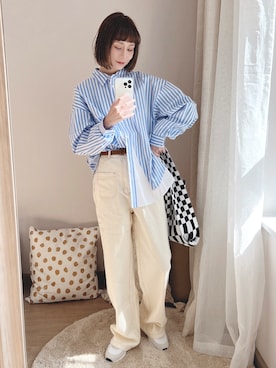 「休闲」｜「アイテム（スニーカー）」を使った、喵喵小桃さん（レディース・160cm）の春コーディネート
