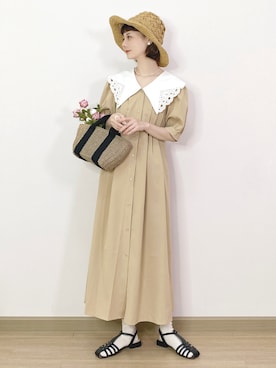 「Lattice（Lattice）のアイテム（帽子）」を使った、喵喵小桃さん（レディース・160cm）の夏コーディネート