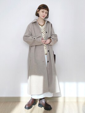 「休闲」｜「アイテム（ステンカラーコート）」を使った、喵喵小桃さん（レディース・160cm）の冬コーディネート
