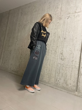 「ミリタリーコーデ」｜「アイテム（ライダースジャケット）」を使った、浅野ゆきさん（レディース・158cm）の冬コーディネート