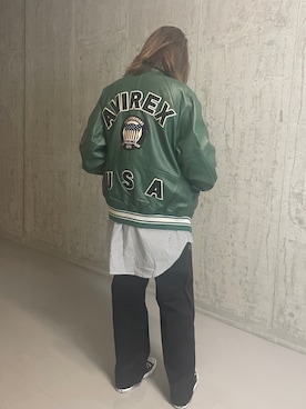 「レザーコーデ」｜「アイテム（ブルゾン）」を使った、浅野ゆきさん（レディース・158cm）の秋コーディネート