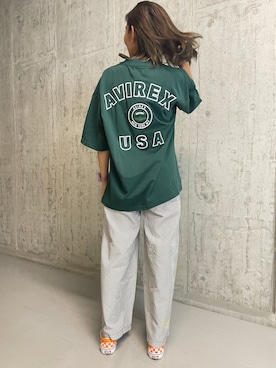「AVIREX（アヴィレックス）のTYPE BLUE WIDE DENIM PANTS/ タイプブルー ワイドデニムパンツ（デニムパンツ、その他）」を使った、浅野ゆきさん（レディース・158cm）の夏コーディネート