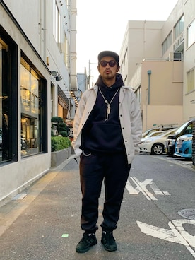 「schott（ショット）のアイテム（ナイロンジャケット）」を使った、ishizawaさん（メンズ・172cm）の冬コーディネート