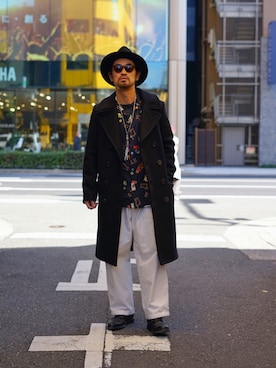 「schott（ショット）のアイテム（ステンカラーコート）」を使った、ishizawaさん（メンズ・172cm）の冬コーディネート