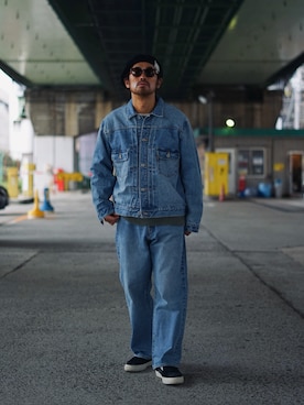 「SCHOTT」｜「アイテム（ハンチング/ベレー帽）」を使った、ishizawaさん（メンズ・172cm）の秋コーディネート