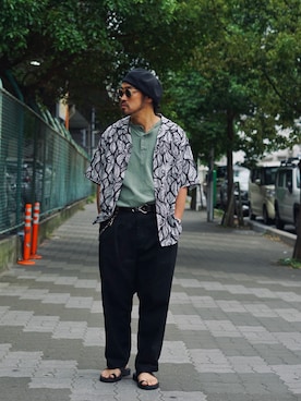 「schott（ショット）のSchott/ショット/TC DOUBLE PLEATED WIDE PANTS/2タック ワイドパンツ（チノパンツ）」を使った、ishizawaさん（メンズ・172cm）の春コーディネート
