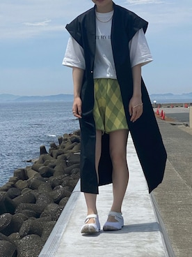 「ジレ」｜「アイテム（ノーカラーコート）」を使った、maさん（レディース・161cm）の夏コーディネート