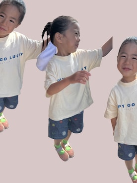 「NIKE（ナイキ）のナイキ リフト 2 ベビーシューズ / Nike Rift 2 Baby/Toddler Shoes FB5528-801 Apricot Agate（スニーカー、オレンジ系）」を使った、▷ fuu ◁さん（キッズ・110cm）の夏コーディネート