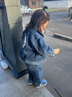 「USEDの🦁（デニムジャケット、ブルー系）」を使った、▷ fuu ◁さん（キッズ・110cm）の春コーディネート