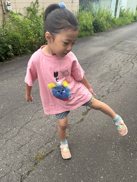 「MARKEY'S（マーキーズ）の【DOLLSSAN】別注KEBIN Tシャツ（Tシャツ/カットソー、ピンク系）」を使った、▷ fuu ◁さん（キッズ・110cm）の夏コーディネート