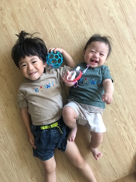 「アイテム（ママ＆ベビー、グリーン系）」を使った、▷ fuu ◁さん（キッズ・90cm）の夏コーディネート