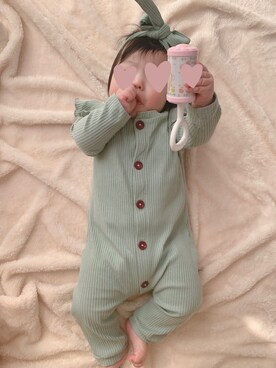 「アイテム（ママ＆ベビー、グリーン系）」を使った、KOMUGIさん（キッズ・80cm）の秋コーディネート