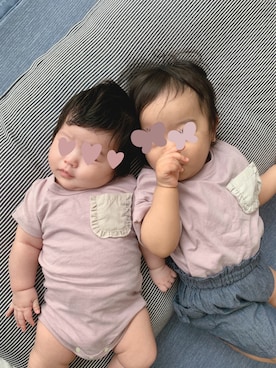 「アイテム（ロンパース、パープル系）」を使った、KOMUGIさん（キッズ・80cm）の夏コーディネート