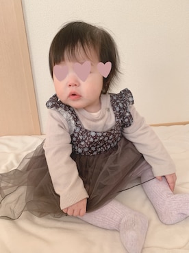 「petit main（プティマイン）のアイテム（ワンピース/ドレス）」を使った、KOMUGIさん（キッズ・80cm）の冬コーディネート
