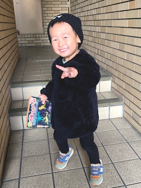 「petit main（プティマイン）のアイテム（ニットキャップ/ビーニー）」を使った、pooh❁¨̮sukeさん（キッズ・90cm）の秋コーディネート