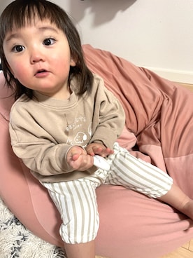 「SNOOPY（スヌーピー）のアイテム（トップス）」を使った、♡can &me♡さん（キッズ・90cm）の秋コーディネート