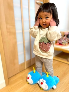 「petit main（プティマイン）のアイテム（スウェット）」を使った、♡can &me♡さん（キッズ・90cm）の冬コーディネート