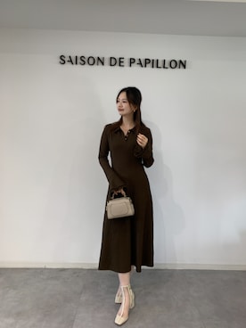 「SAISON DE PAPILLON（セゾンドパピヨン）の【新作登場】 ワンピース レディース 長袖 ログワンピース フクレジャガード ポロ襟 襟付き Aライン フレア袖 メロウ袖 ストレッチ 細見え きれいめ フェミニン 上品 大（ワンピース、ブラウン系）」を使った、saisondepapillon_officialさん（レディース・162cm）の秋コーディネート