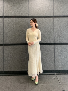 「SAISON DE PAPILLON（セゾンドパピヨン）の【2026SS新作】レディース フレア スカート刺繍レース 高級感 きれいめ オフィスカジュアル（スカート、グリーン系）」を使った、saisondepapillon_officialさん（レディース・164cm）の夏コーディネート
