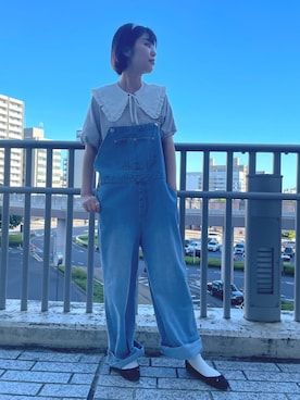 「SPINNS（スピンズ）のアイテム（サロペット/オーバーオール）」を使った、ノンさん（レディース・159cm）の夏コーディネート