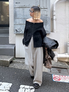 「FREE'S MART（フリーズマート）の◆〈ＭＦＭ〉前後２ＷＡＹオフショルシャギージップカーデ（ニット/セーター）」を使った、sakura_さん（レディース・155cm）の秋コーディネート