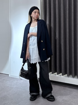 「FREE'S MART（フリーズマート）の◇【お気に入り10000人突破！】ダブルブレストジャケット（Tailored jacket、ブルー系）」を使った、sakura_さん（レディース・155cm）の春コーディネート