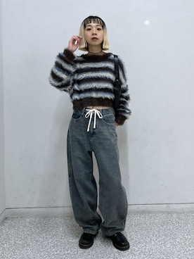 「FREE'S MART（フリーズマート）の◆シャギーボーダークロップドニット（ニット/セーター）」を使った、sakura_さん（レディース・155cm）の秋コーディネート
