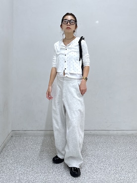「FREE'S MART（フリーズマート）の◆【はかな企画】ウエストアジャストカーブパンツ〈ＭＦＭ〉（Pants、ホワイト系）」を使った、sakura_さん（レディース・155cm）の春コーディネート