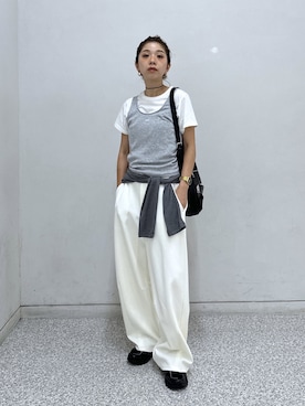 「FREE'S MART（フリーズマート）の◆針抜きテレコＴシャツタンクセット（Tシャツ/カットソー、グレー系）」を使った、sakura_さん（レディース・155cm）の夏コーディネート