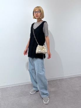 「アイテム（ニット/セーター、シルバー系）」を使った、sakura_さん（レディース・155cm）の春コーディネート